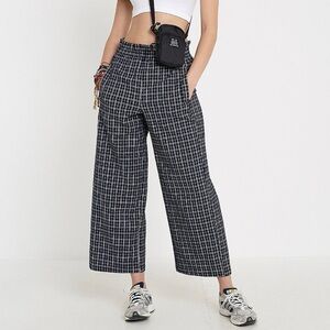 Urban Outfitters Navy Plaid Seersucker Paper bag Wide-Leg Pants